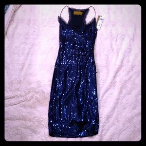 NWT Nicole Miller blue sequin dress